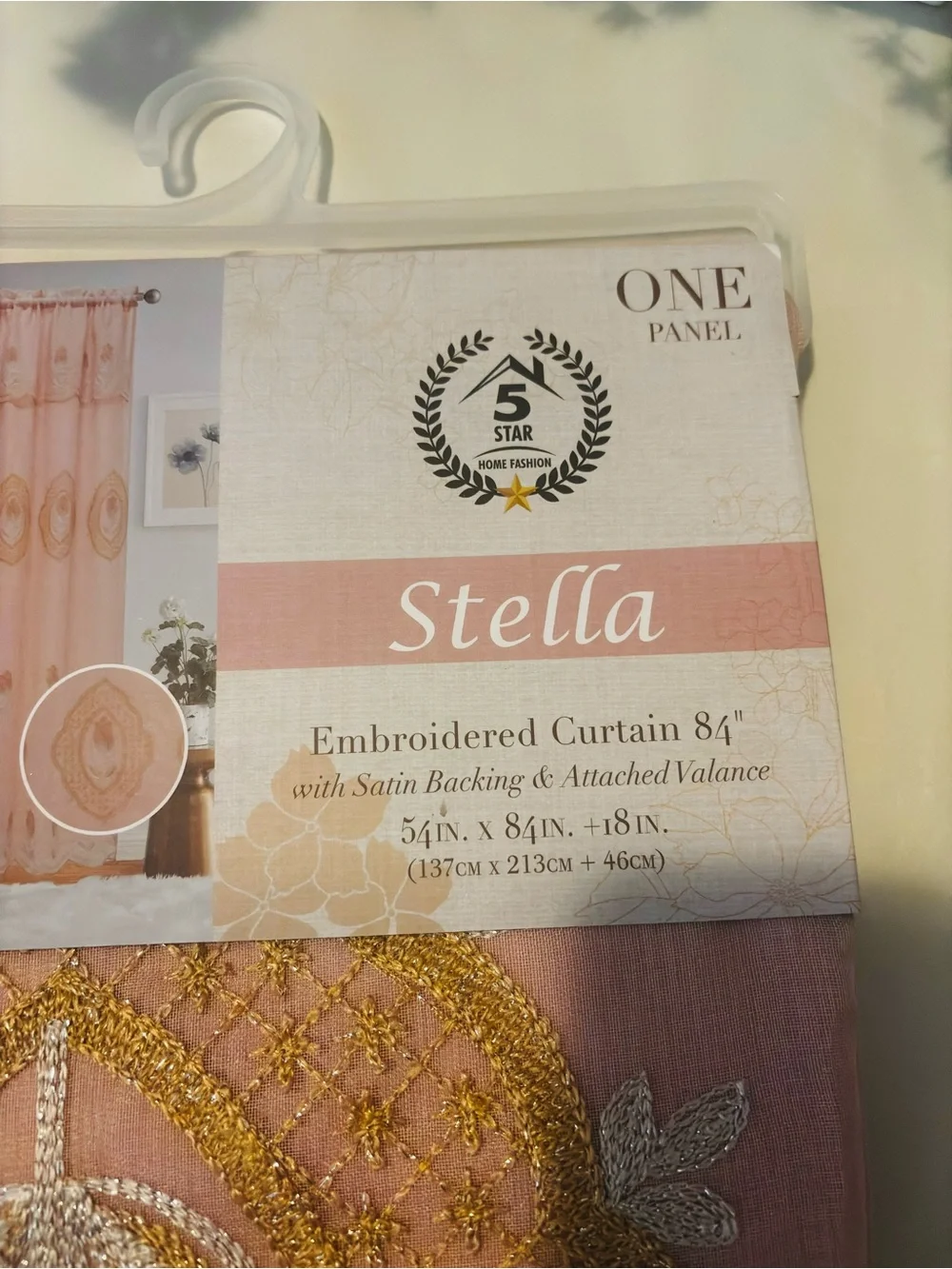Set Stellah Pink Peach Embroidered Curtain Panel with Gold Detailing